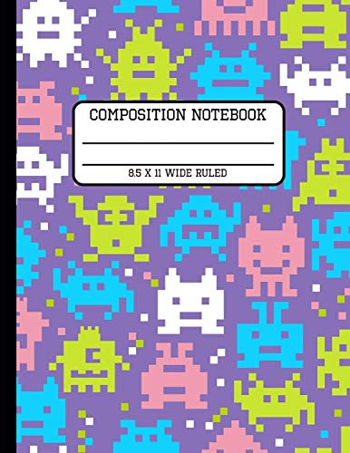 Composition Notebook Wide Ruled: Video Game Pixel Trendy Computer Back to School Quad Writing Book for Students and Teachers in 8.5 x 11 Inches