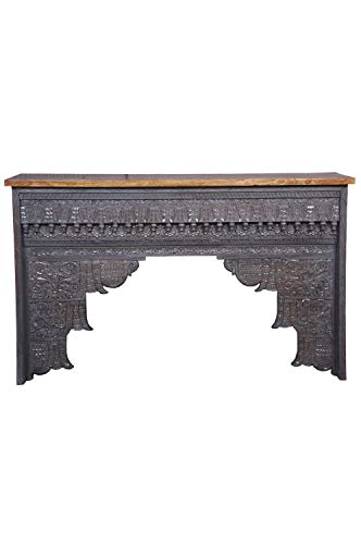 Consola oriental estrecha Hadidza gris 150 cm | Mesa consola oriental vintage tallada a mano | Aparador rústico de madera maciza | Decoración asiática de la India