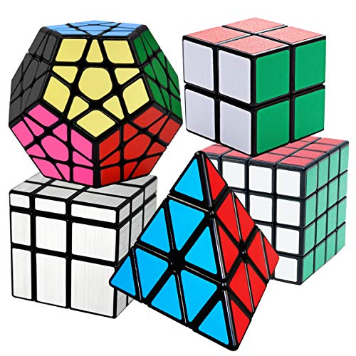Cooja Cubo Mágico Pack, Speed Magic Cube 2x2x2 + 4x4x4 + Pyraminx + Megaminx + Cubo Espejo, Velocidad Rompecabeza Cubos con Easy Turning