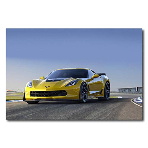 Corvette Z06 coche deportivo amarillo impreso arte de pared carteles de supercoche pintura en lienzo para decoración de sala de estar sin marco-B_40x50cm