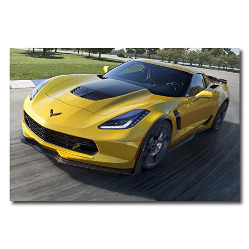 Corvette Z06 coche deportivo amarillo impreso arte de pared carteles de supercoche pintura en lienzo para decoración de sala de estar sin marco-C_50x70cm