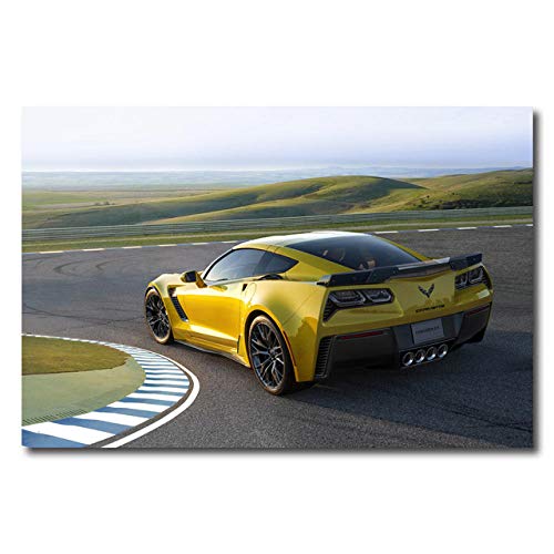 Corvette Z06 coche deportivo amarillo impreso pared arte supercar carteles lienzo pintura para decoración de sala de estar sin marco-A_40x50cm