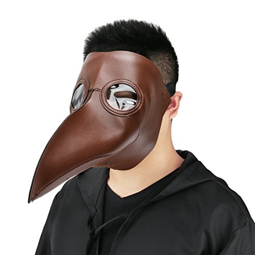 Cusfull Máscara de Pico Falsa Piel Plaga Doctor Máscara Disfraz de Halloween Cosplay Steampunk Costume para Adulto Negro-uno tamaño (marrón)