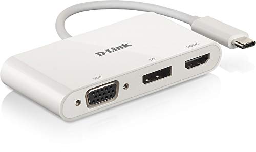 D-Link DUB-V310 - Adaptador USB tipo C a HDMI, VGA y Display Port, 3 en 1, HDMI 4K y 1080p, 3 salidas simultáneas, compatible con Windows y Mac