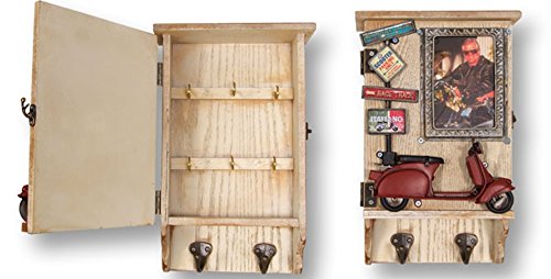 Dakota Organizador de Llaves Retro de Madera con portafoto y Colgador de Ropa – Portallaves para recibidor, Cocina, etc. – 31 x 20 cm 1 Unidad