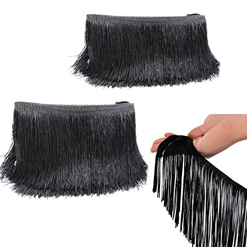 dancepandas 2PCS 15CM 10CM Borlas de Flecos Negro Poliéster Flecos para Coser Vestidos Latinos