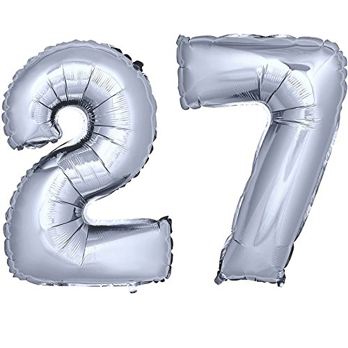 DekoRex® número Globo decoración cumpleaños Brillante para Aire en argentado 40cm de Alto No. 27