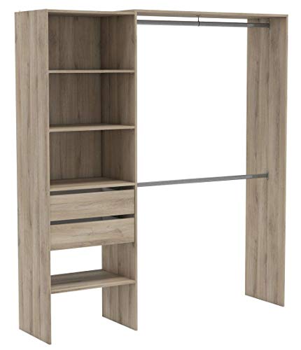 DEMEYERE Kit de Armario 2 Barras colgadoras Columna con 4 estantes y 2 cajones habitacion Dormitorio vestidor 205x185x44 cm DEMEYERE Kit de Armario 2 Barras colgadoras Columna con 4 estantes y 2 cajones habitacion Dormitorio vestidor 205x185x44 cm