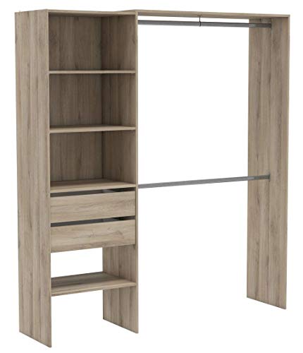 DEMEYERE Kit de Armario 2 Barras colgadoras Columna con 4 estantes y 2 cajones habitacion Dormitorio vestidor 205x185x44 cm