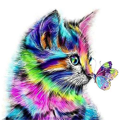 DIY 5D Diamante Pintura Kits, Diamond Painting Completo Bordado Punto de Cruz Artes Diamante Craft Pared Decoración del Hogar Gato y Mariposa 30 * 30 cm