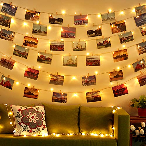 Diyife Clip Cadena de Luces LED [Actualizado] 100LED 10M Luces de Hadas de Soporte de Clip de Foto para Colgar Fotos Tarjetas Memos Dormitorio Fiesta Festival (50 Clip y 20 Uñas)