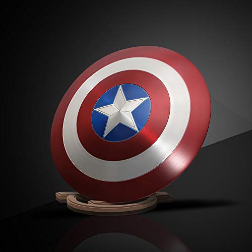 DMAR Escudo del Capitán América + Soporte De Madera, 60cm Captain America Shield 1: 1 Escudo De Metal, 7050 Aluminio De Grado De Aviones, Legends Series Replica Marvel Prop
