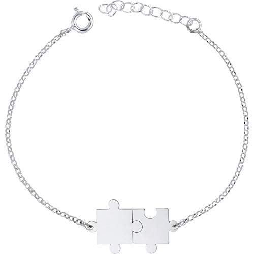 doble aro - Pulsera Puzzle en Plata de Ley - Ideal para Enamorados - Regalo mujer o niña - Largo de 16cm + 3cm de alargador doble aro - Pulsera Puzzle en Plata de Ley - Ideal para Enamorados - Regalo mujer o niña - Largo de 16cm + 3cm de alargador