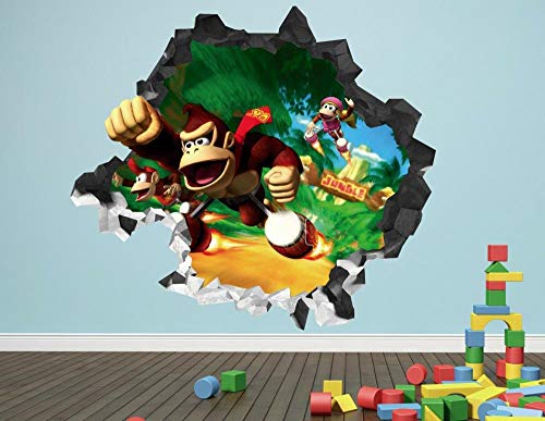 Donkey Kong Brothers Smashing Wall Decal 3D Vinilo decorativo