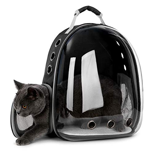 DoubleBlack Portador de Mascotas Mochila Transparente Perros y Gatos Portátiles Bolsa de Transporte al Aire Libre Diseño de Cápsula Transpirable Visitas Guiadas de 180 Grados - Negro