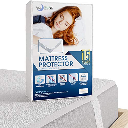 Dreamzie - Cubre Colchon 90 x 200 cm Impermeable con 4 Esquinas Elásticas - Protector de Colchón de Algodon Transpirable - 15 Años de Garantia Dreamzie - Cubre Colchon 90 x 200 cm Impermeable con 4 Esquinas Elásticas - Protector de Colchón de Algodon Transpirable - 15 Años de Garantia