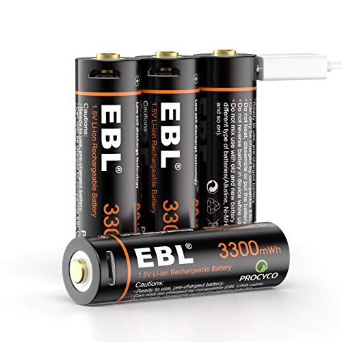 EBL Pilas Recargables AA 3300mWh Alta Capacidad con Micro USB, Pilas AA Precarga y Baja Autodescarga Pilas 3300mWh (NO 3300mAh) EBL Pilas Recargables AA 3300mWh Alta Capacidad con Micro USB, Pilas AA Precarga y Baja Autodescarga Pilas 3300mWh (NO 3300mAh)