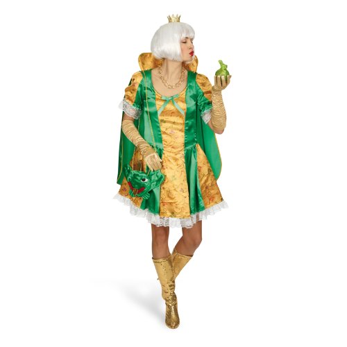 Elbenwald Disfraz de Princesa Rana - Vestido Inspirado en el Cuento Tradicional, Brillante, de Reina, Traje de Mujer para Carnaval con Capa abrochable - 36/38