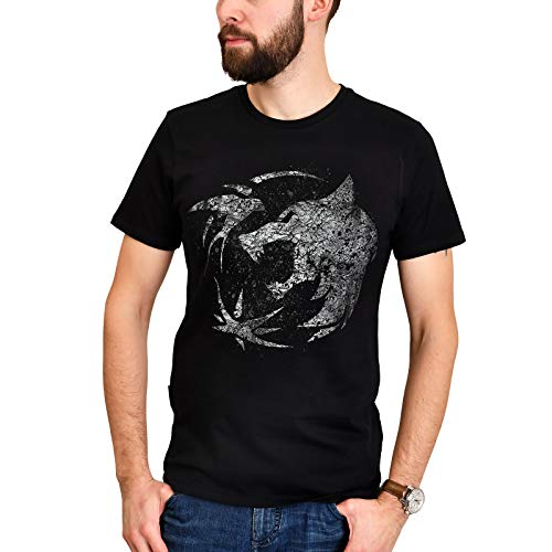 Elbenwald Wolf Emblema Camiseta para Hombre para los fanáticos de Witcher algodón Negro - M