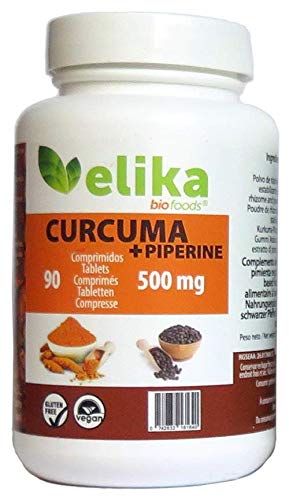 Elikafoods Curcuma con Pimienta Negra (Piperine) 90 Comprimidos de 500 mg, 45 gr