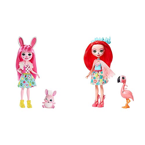 Enchantimals Bree Bunny y Twist, muñeca con Mascota (Matty FXM73) + Muñeca Fanci Flamingo con Mascota Swash (Mattel GFN42)