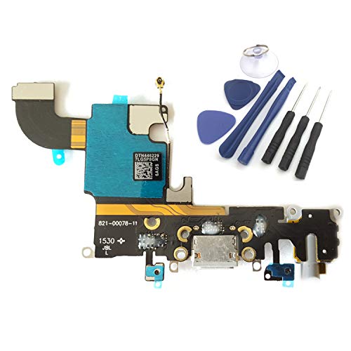 enoaFIX Conector dock compatible con iPhone 6S, incluye conector jack flex de audio, antena, micrófono, conector Lightning y conector de auriculares en gris espacial, negro/gris.