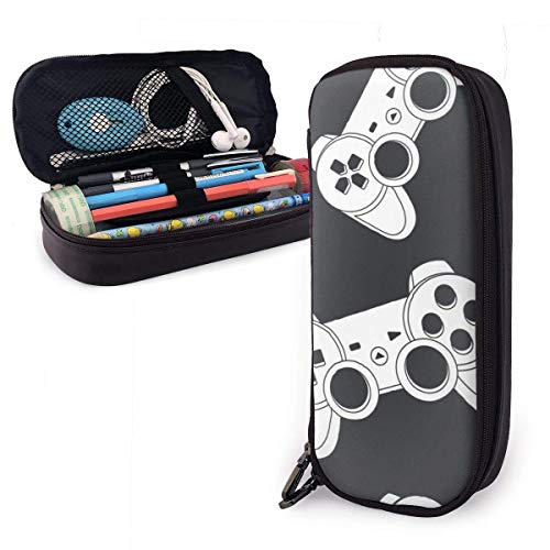 Estuche para lápices de cuero PU con joystick para juegos, organizadores de papelería duraderos para estudiantes con cremallera doble 1.5in X 3.5 X 8 in