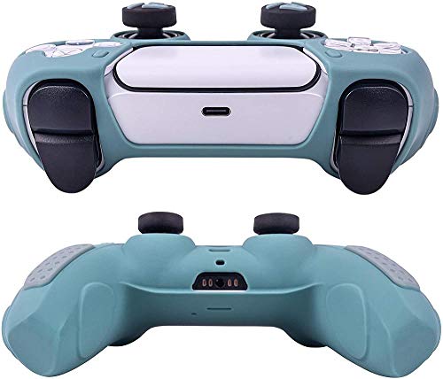 Estuche para PS5 DualSense Controller Funda protectora de piel de silicona antideslizante Estuche para controlador PS5 Grip con 6 tapas de agarre para el pulgar-Dual_Color-Blue