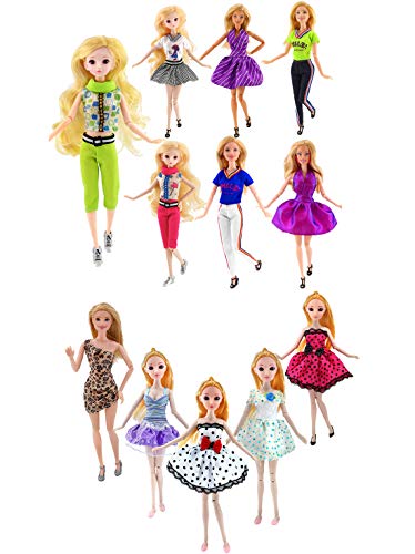 Estwell Ropa para 30cm Muñecas Ropa de Barbie Fashionista, 7 Vestidos de Moda Y 5 Traje de Ropa Casual con Camiseta y Pantalones