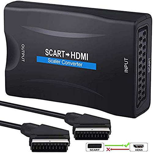 eSynic Euroconector a HDMI Adaptador Scart a HDMI Convertidor 1080P 60KHz Entrada Scart Salida HDMI Soporte PAL NTSC para HDTV STB PS3 BLU-Ray con Cable de 1.5m