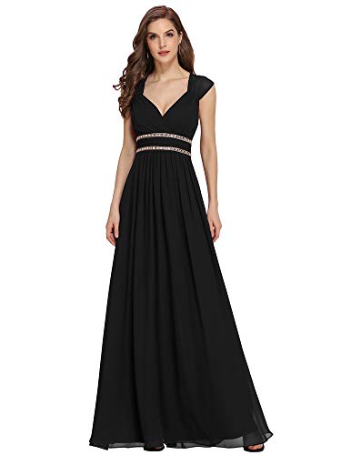 Ever-Pretty A-línea Vestido de Fiesta Gasa Cuello en V sin Mangas Largo para Mujer Negro 36 Ever-Pretty A-línea Vestido de Fiesta Gasa Cuello en V sin Mangas Largo para Mujer Negro 36