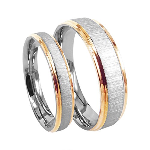 Everstone Anillo de bodas anillo de pareja Anillos de compromiso Titanio oro rosa Tamaño: 7-37