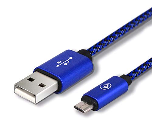 EVOMIND Cable MicroUSB de Nylon trenzado [2x1M] Carga rápida y Sincro de datos para Samsung Galaxy S7/6/ A10/ J, Xiaomi Redmi 9c/6a, Controlador PS4/Xbox One, y otros dispositivos MicroUSB - 2x1M Azul
