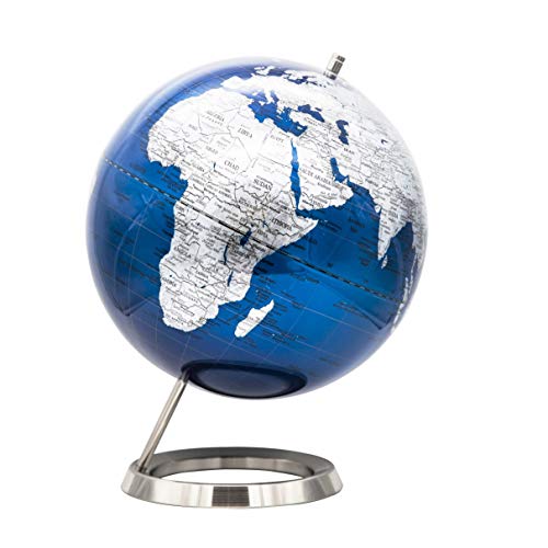 EXERZ 30CM Globo En Azul Plateado con una base de acero inoxidable - en Inglés - Empaquetado En Caja Kraft De Primera Calidad, Ideal como Regalo - Azúl metálico