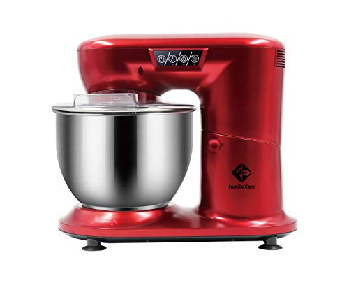 Family Care Robot de Cocina Batidora Amasadora Repostería de 1000 W Potencia. Bol 4.5L Acero Inoxidable. 3 Accesorios. Color Rojo