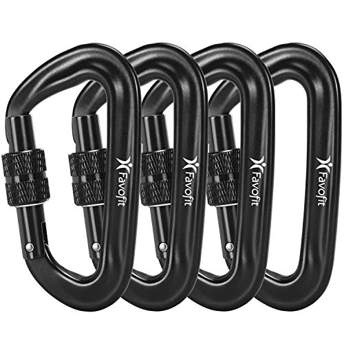 Favofit Mosquetón de bloqueo, paquete de 4, 12KN (1200 KG) Heavy Duty Caribeaners para acampar, caminar, al aire libre y gimnasio, etc., mosquetones pequeños para correa de perro, Negro