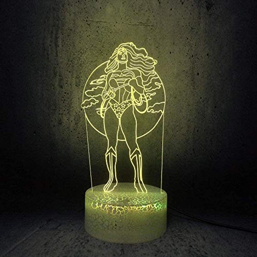 FCH-GY 3D-Illusionslampe LED-Nachtlicht Kreative DC-Serie Super Hero Cool Wonder Woman Multicolors Schreibtischlampe Kinder Geschenk Decoración para el hogar
