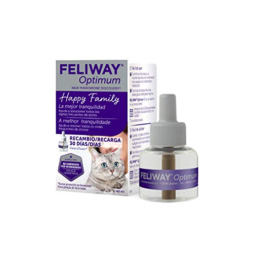 FELIWAY Optimum - Nueva Generación de Feromonas - Soluciona todos los signos de estrés del gato - Arañazos, miedos,cambios, marcaje con orina, tensiones y conflictos entre gatos - Recambio 48ml