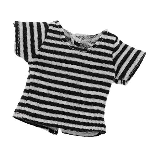 Fenteer Fashion Camisa a Rayas Ocasional para 12 Pulgadas Blythe Licca Pullip Muñecas - Negro