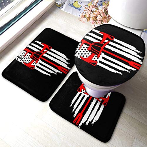 FETEAM Juego de Alfombrillas de Baño de 3 Piezas Bombero línea roja Bandera Americana con Ejes Cruzados Antideslizantes Absorbente Alfombra de Contorno y Cubierta de Tapa FETEAM Juego de Alfombrillas de Baño de 3 Piezas Bombero línea roja Bandera Americana con Ejes Cruzados Antideslizantes Absorbente Alfombra de Contorno y Cubierta de Tapa