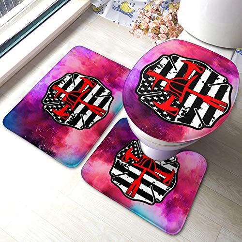 FETEAM Juego de Alfombrillas de Baño de 3 Piezas Bombero línea roja Bandera Americana con Ejes Cruzados Antideslizantes Absorbente Alfombra de Contorno y Cubierta de Tapa FETEAM Juego de Alfombrillas de Baño de 3 Piezas Bombero línea roja Bandera Americana con Ejes Cruzados Antideslizantes Absorbente Alfombra de Contorno y Cubierta de Tapa
