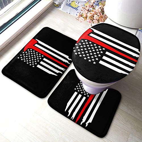 FETEAM Juego de Alfombrillas de Baño de 3 Piezas Bombero línea roja Bandera Americana con Ejes Cruzados Antideslizantes Absorbente Alfombra de Contorno y Cubierta de Tapa FETEAM Juego de Alfombrillas de Baño de 3 Piezas Bombero línea roja Bandera Americana con Ejes Cruzados Antideslizantes Absorbente Alfombra de Contorno y Cubierta de Tapa