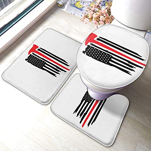 FETEAM Juego de Alfombrillas de Baño de 3 Piezas Bombero línea roja Bandera Americana con Ejes Cruzados Antideslizantes Absorbente Alfombra de Contorno y Cubierta de Tapa FETEAM Juego de Alfombrillas de Baño de 3 Piezas Bombero línea roja Bandera Americana con Ejes Cruzados Antideslizantes Absorbente Alfombra de Contorno y Cubierta de Tapa