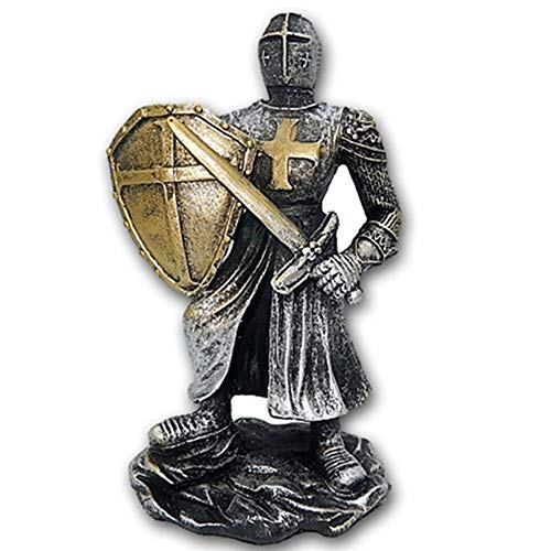 Figura Guerrero Medieval 15CM Resina DECORACIÓN Vintage Especial COLECCIONISTAS,Escudo,Espada,Casco,Cuz,Medieval,Figura,Dorado,Oro,Plata,POLIRESINA,Resina,Estatua