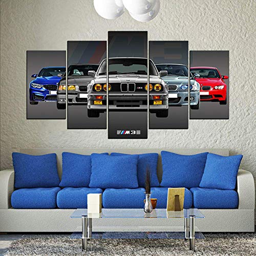 FJNS sobre Lienzo la Imagen, póster de Arte de Pared Decoración de Pared de 5 Paneles Cool Super Sports Racing Car BMW M3 GTR Artwork HD, para Decoraciones de Pared enmarcadas,A,30×40×230×60×230×80×1