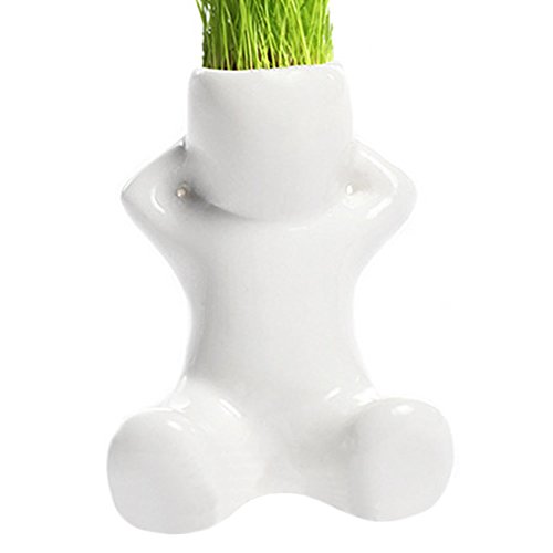 Flowerfei - Macetas de cerámica para jardín, diseño de muñecas de hierba blanca