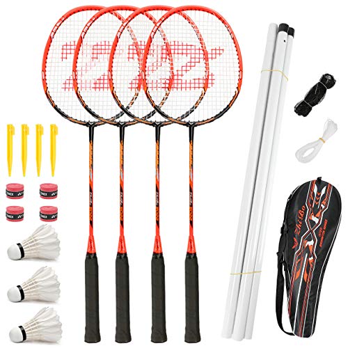 Fostoy Juego de Bádminton, Raquetas de Bádminton con 4 Raquetas de Bádminton y 3 Volantes, Juego Completo de Bádminton para Exteriores con Red para Adultos Fostoy Juego de Bádminton, Raquetas de Bádminton con 4 Raquetas de Bádminton y 3 Volantes, Juego Completo de Bádminton para Exteriores con Red para Adultos
