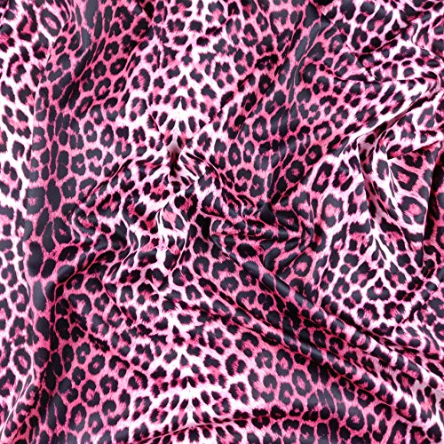 FS005_3 Leopardo Estampado Animal | Base rosa con lunares negros | Tela de buceo | Se vende por metro | Poliéster Elastano