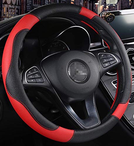 Funda de Piel sintética para Volante de Coche, Antideslizante, Transpirable, Estilo Deportivo, Color de Contraste rojo Funda de Piel sintética para Volante de Coche, Antideslizante, Transpirable, Estilo Deportivo, Color de Contraste rojo