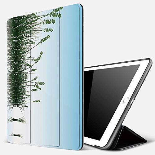Funda iPad 10.2 Inch 2018/2019,Paisaje, Paisaje de una Hierba de arbustos de Lago con Reflejo Floral Art Image Print, Light Blue Jade Green,Cubierta Trasera Delgada Smart Auto Wake/Sleep